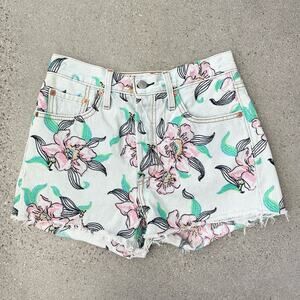 Levi's Premium 501 High Rise Hella Bloom Embroidered Floral Denim Shorts
